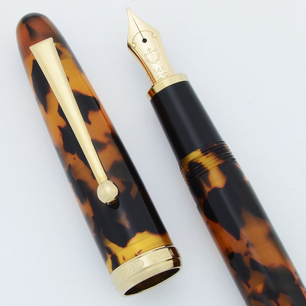 Sailor Magellan Fountain Pen Tortoise Shell, HB Broad 14k Nib (Near